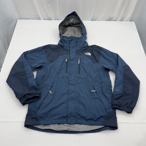 The North Face Hyvent Outer Shell Hooded Ski Jacket Mens Medium Blue Arm Vents